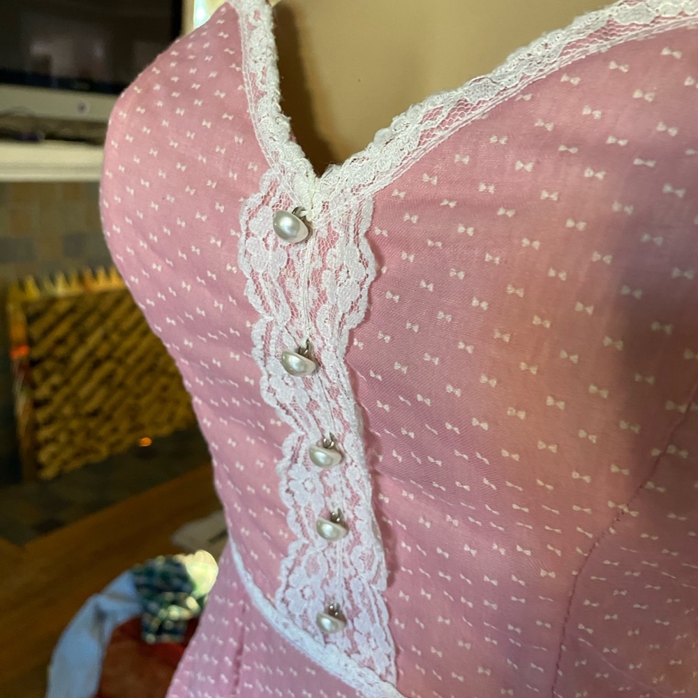 Vintage Gunne Sax blush w/ lace halter maxi dress - Picture 13 of 16